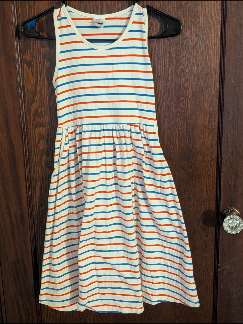 Girls' Striped Sleeveless Dress - Cream with Red & Blue Stripes Playground Dress